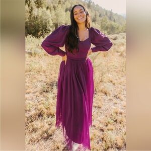 Ivy City Co Florence Long Sleeve Maxi Dress Plum Purple M
